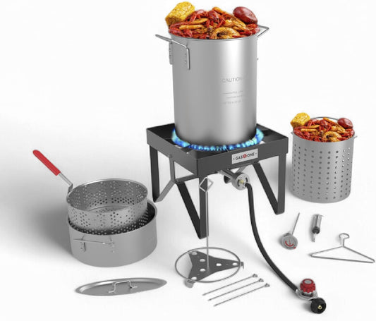 Seafood Boil Kit, 30QT & 10QT Propane Burner Set for Crawfish, Crab, Shrimp, Lobster, Turkey Frying, with High-Pressure Regulator & Hose – Complete Outdoor Cooker for Boiling & Frying