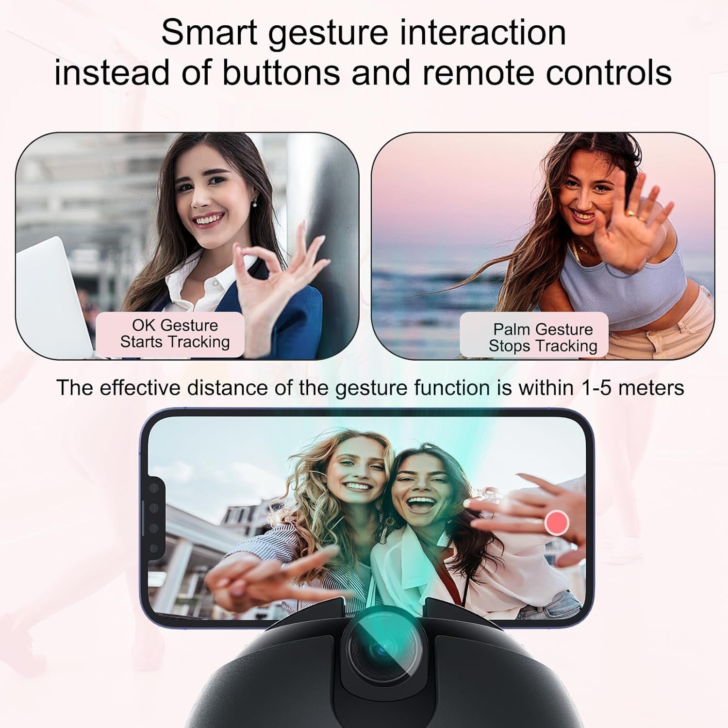 Glam Auto Tracking Phone Holder, Auto Face Tracking Tripod, 360° Rotation Face Body Phone Tracking Tripod, Ai-Powered Face Tracking,No APP Live Vlog Tiktok Video-Grey Compatible with Iphone 17 Pro Max