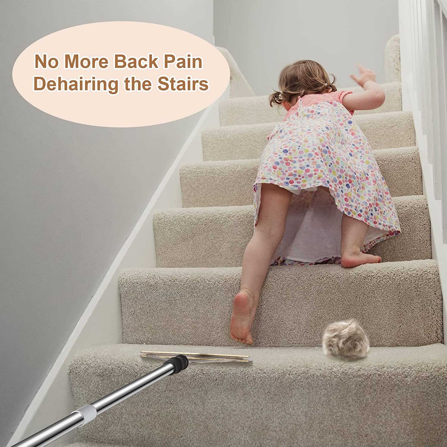 47“ Adjustable Long Handle Carpet Rake Pet Hair Remover, Reusable Large Metal Lint Remover Brush for Embedded Fur Removal from Low Pile Rugs Stairs, Carpet Brush Scraper Dog Cat Hair Remover Broom