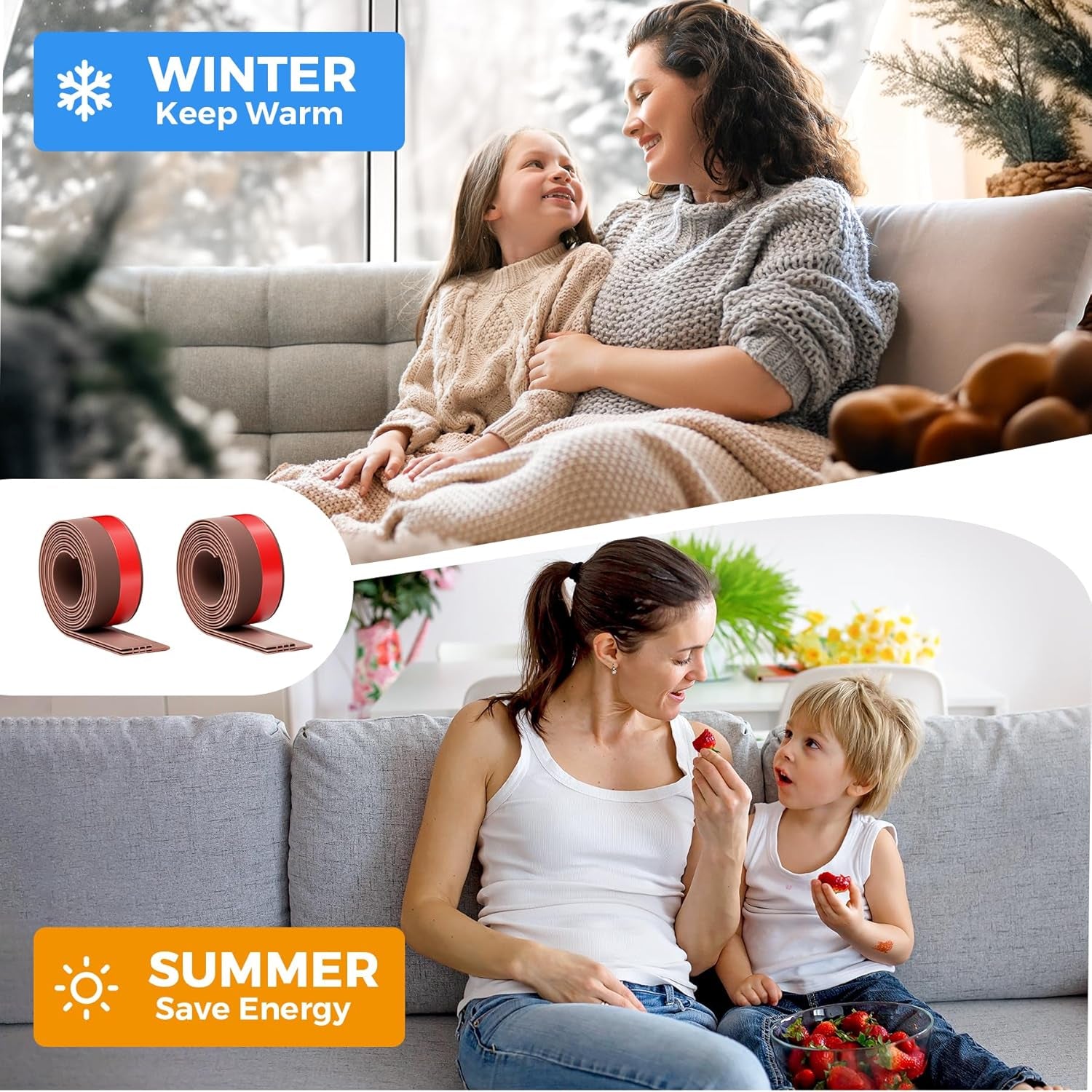 2 Pack Door Draft Stopper, under Door Draft Blocker, Soundproof Door Sweep Weather Stripping for Doors, 39" L X 2" W Brown, Home Improvement for New Home