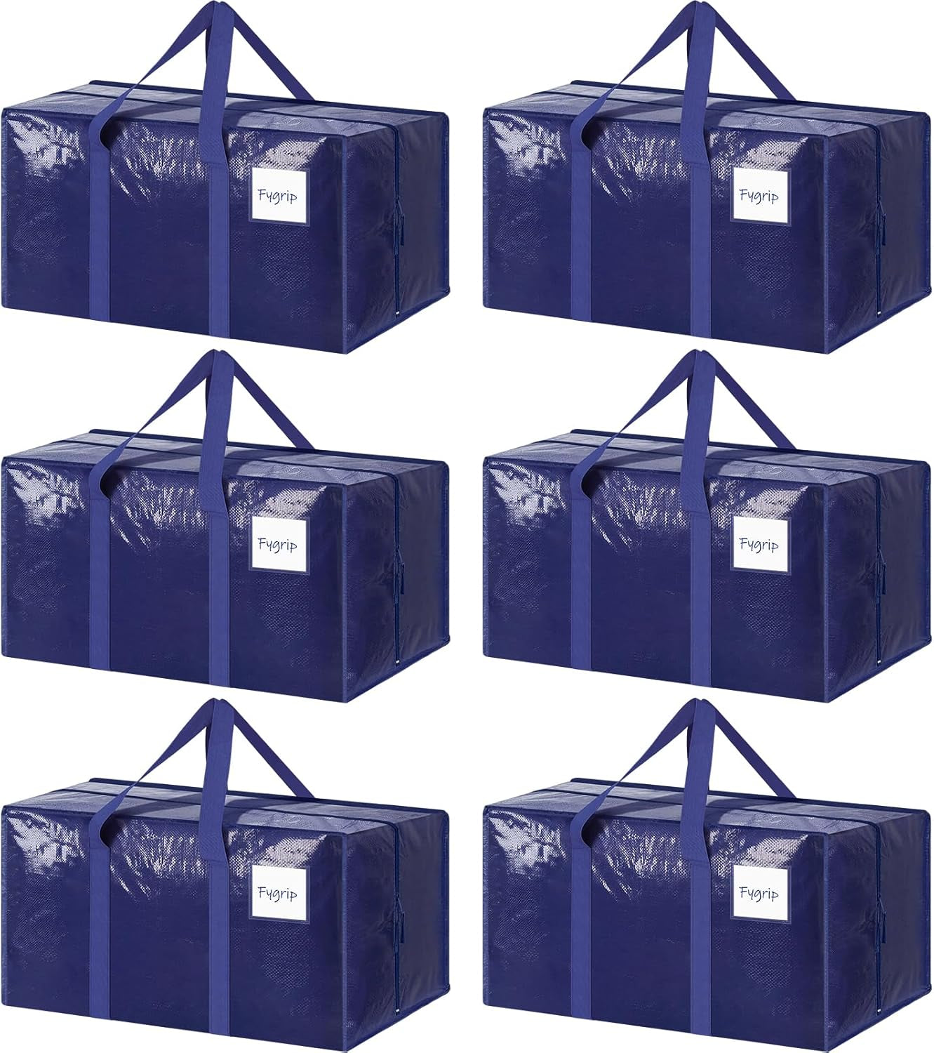 6 Pack Extra Heavy Duty Large Moving Bags with Strong Zipper & Comfortable Handles, Sturdy & Durable Clothes Storage Bags Totes Bins, Blue Packing Bags Moving Boxes College Moving Supplies, Dark Blue