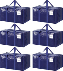 6 Pack Extra Heavy Duty Large Moving Bags with Strong Zipper & Comfortable Handles, Sturdy & Durable Clothes Storage Bags Totes Bins, Blue Packing Bags Moving Boxes College Moving Supplies, Dark Blue