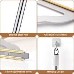 47“ Adjustable Long Handle Carpet Rake Pet Hair Remover, Reusable Large Metal Lint Remover Brush for Embedded Fur Removal from Low Pile Rugs Stairs, Carpet Brush Scraper Dog Cat Hair Remover Broom