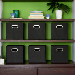 80-1 Foldable Fabric Storage Bins | Set of 6 Cubby Cubes with Handles | Black
