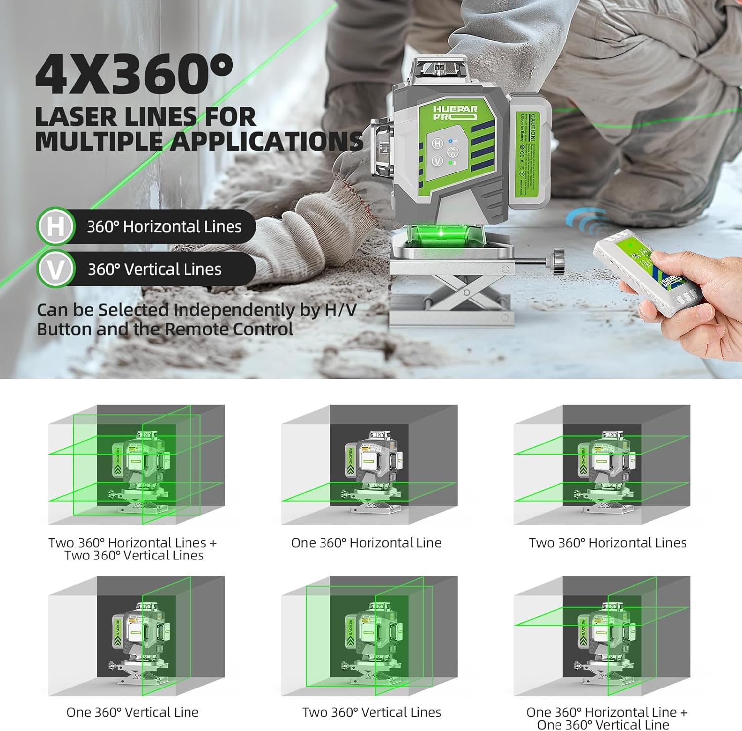 Glam Green Cross Line Laser Level Tool, High Accuracy 4D Level Laser for Construction