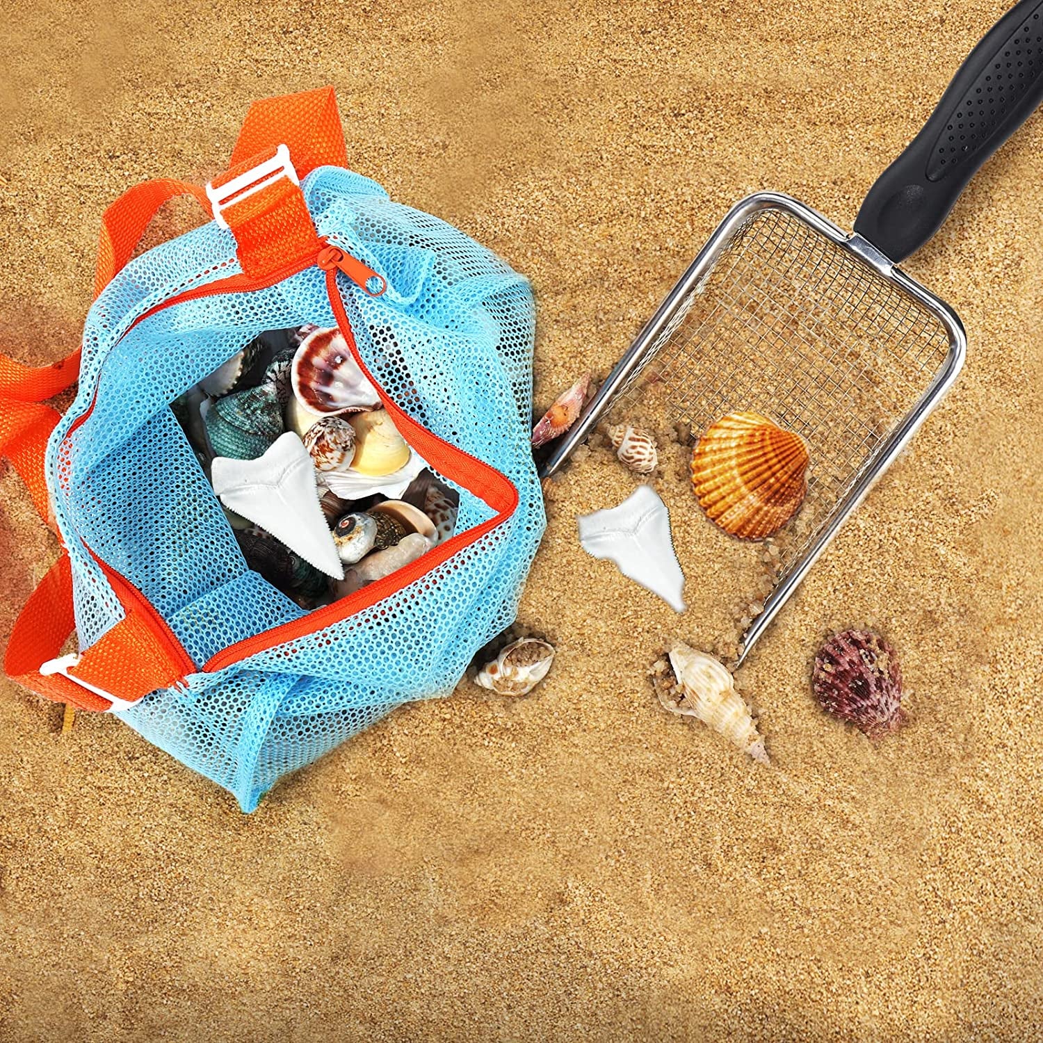 Glam Beach Mesh Shovel with Mesh Beach Bag for Shell Collecting
