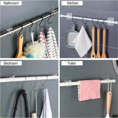 8PCS No Drill Curtain Rod Brackets No Drilling Self Adhesive Curtain Rod Holder Hooks Nail Free Adjustable Curtain Rod Hooks Curtain Hangers for Bathroom Kitchen Home Bathroom and Hotel (Transparent)