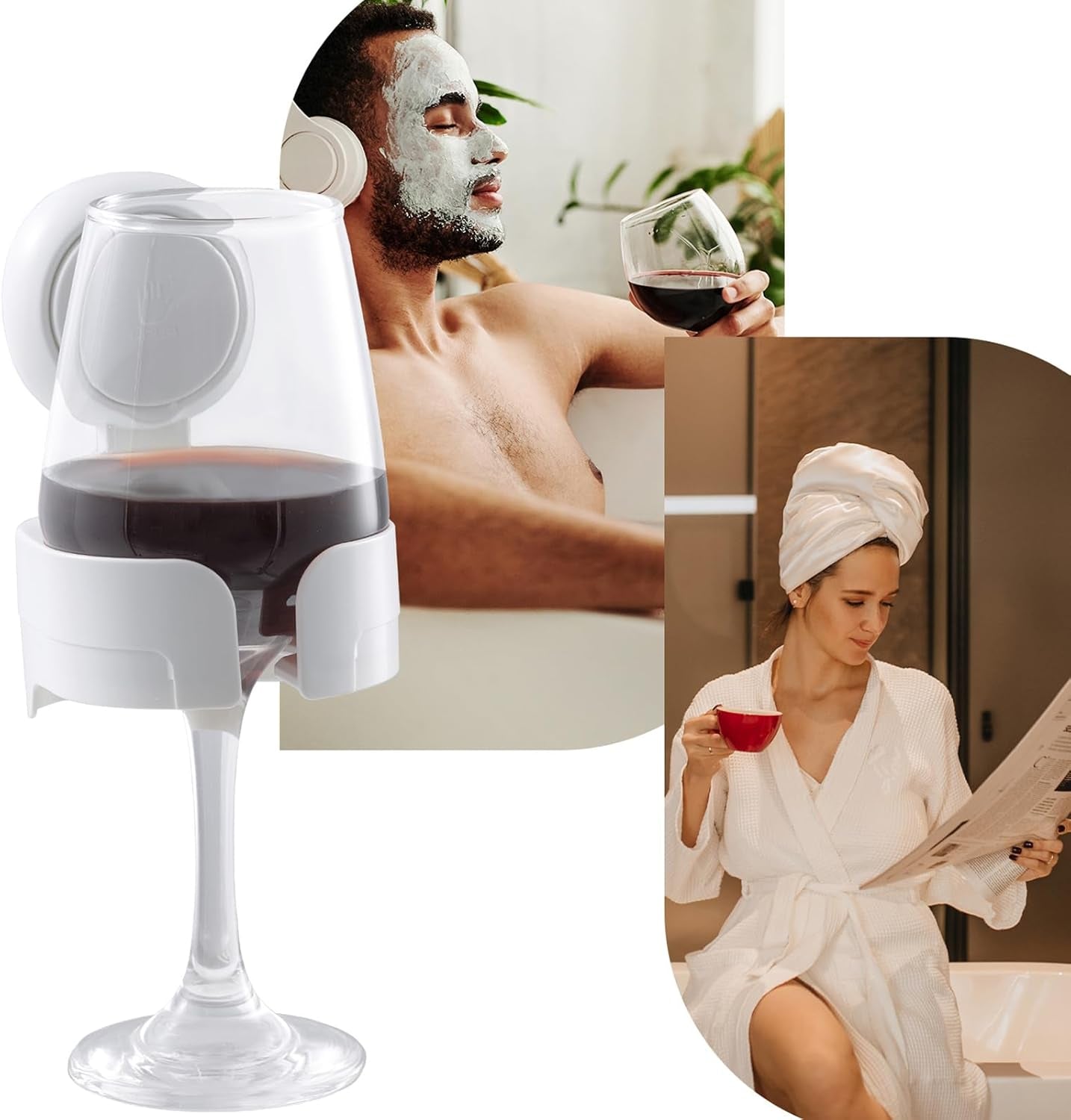 Glam Waterproof Wine Holder for Shower, Suction Cup Shower Drink Holder for Beer, Wine