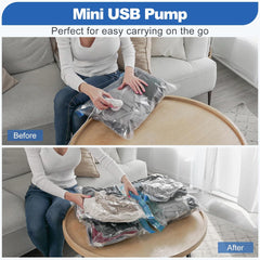 Travel Vacuum Storage Bags with Electric Pump (USB Pump + 8 Combo Bags)