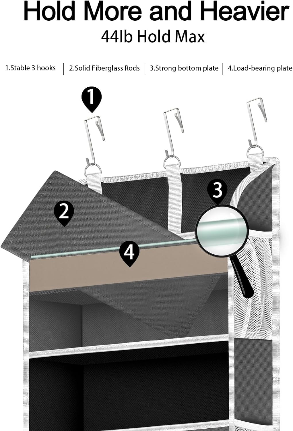 1 Pack over the Door Organizer, Bathroom Organizers and Storage with 5 Pockets 10 Mesh Pockets, 50 Lbs Weight Capacity Stuffed Animal Storage for Nursery Newborn Baby Essential