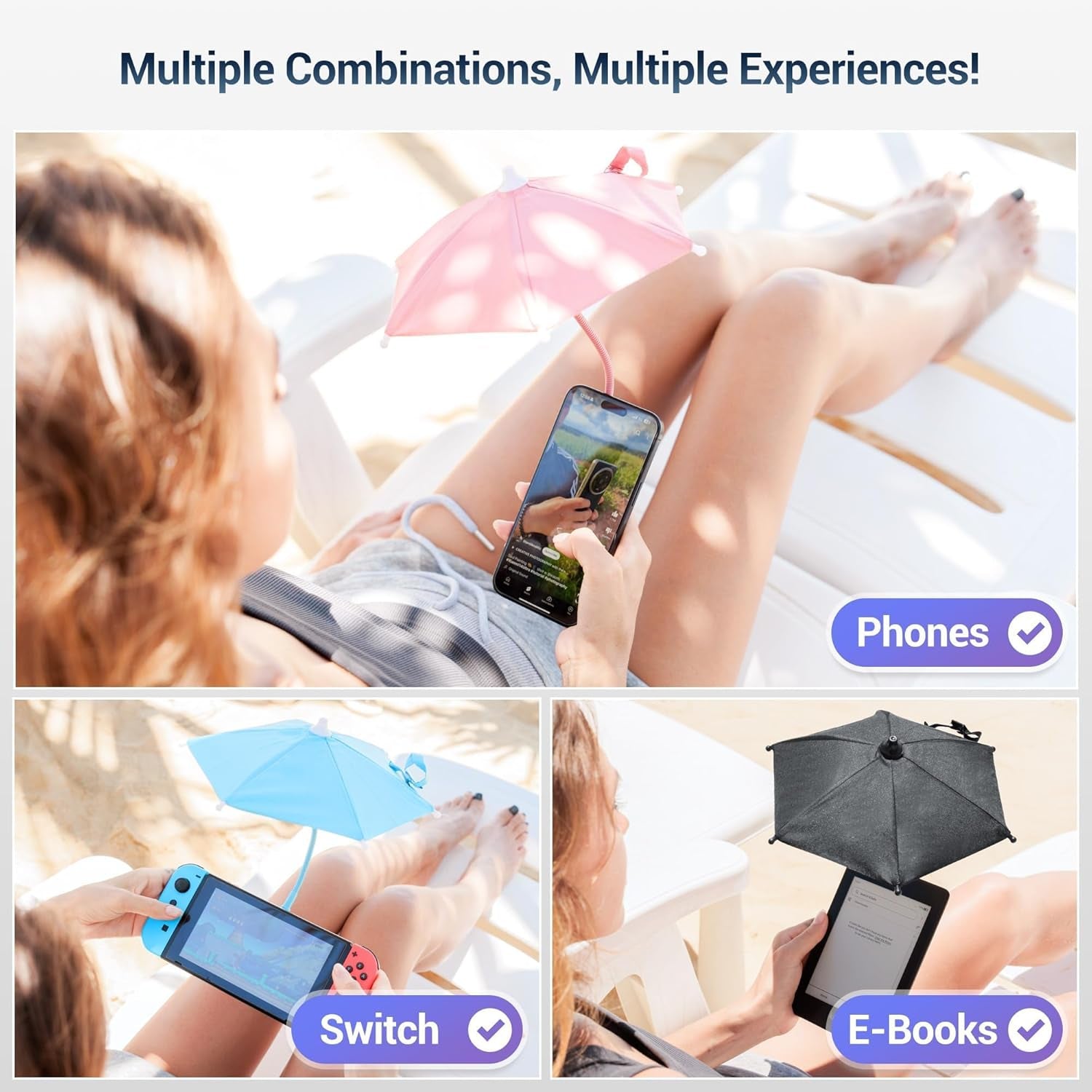 Phone Umbrella for Sun, Magnetic Cellphone Sunshade Shield Umbrella, Universal Phone Umbrella Sun Blocker Cover Visor for Beach Pool Outdoor Tiktok Youtube Video Photo Watching Shooting Anti-Glare