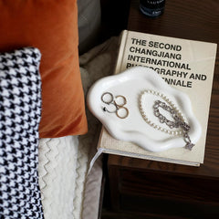 Jewelry Dish Trinket Tray for Women, Ring Dish Holder, Unique Cloud Shape Ceramic Plate Cute Things Vanity Aesthetic Room Decor Mother'S Day Birthday Christmas Warm House Gifts (White)