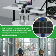 Glam Green Cross Line Laser Level Tool, High Accuracy 4D Level Laser for Construction