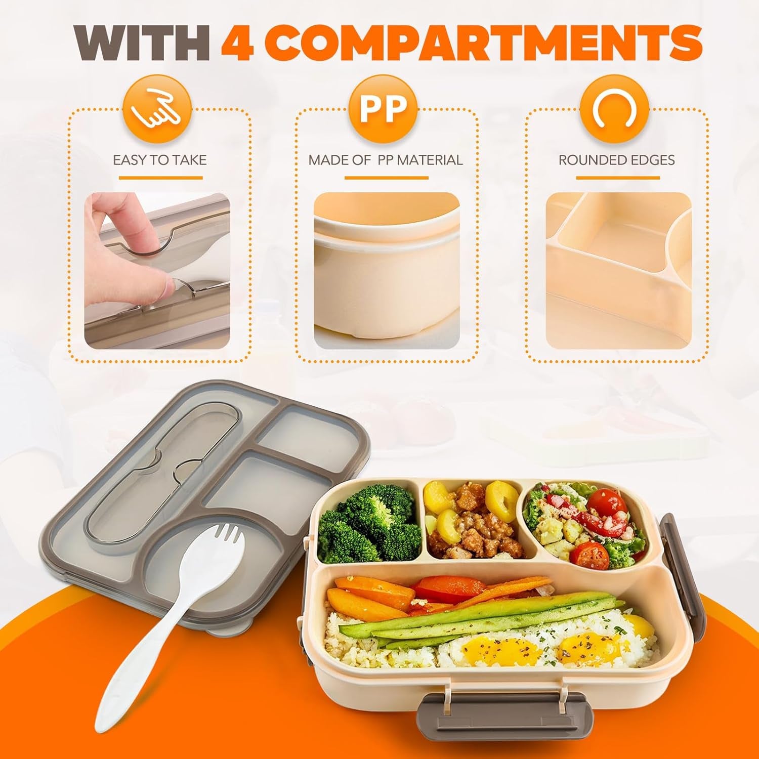 Glam Bento Box Adult, Lunch Box Kids, 4-Compartment Lunch Containers