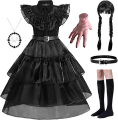Glam Black Costume Dress for Halloween Costumes with Accessories 7-8Y