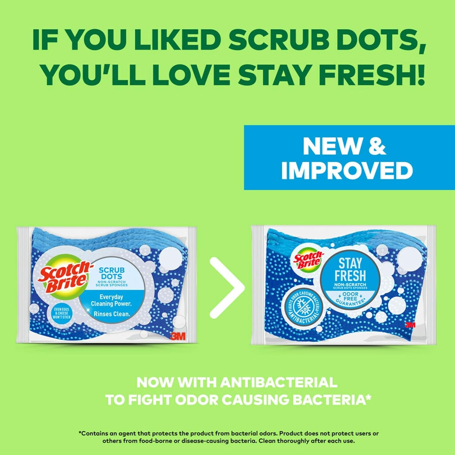 Scrub Dots Non-Scratch Scrub Sponge, Rinses Clean, for Washing Dishes and Cleaning Kitchen, 3 Scrub Sponges