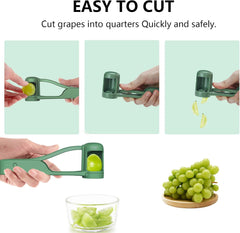 Grape Cutter for Toddlers 1-3, Grape Slicer Kitchen Gadget for Vegetable Fruit Salad Cake Decor, Stainless Steel Baby Grape Quarter Cutter Tool for Cherry Tomato Strawberry Blueberry - Green