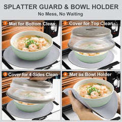 2 in 1, Microwave Place Mat & Food Cover- Mat as Bowl Holder, for Splatter Guard, Multi-Use: Silicone Trivet, Pot Holders, Drying, Baking, Utensils Rest for Kitchen Counter, Grey