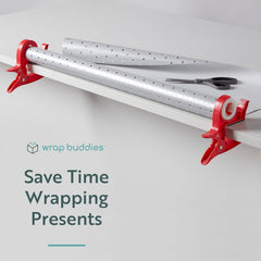 Wrapping Paper Clamps - 2 Gift Wrapping Paper Holder Clamps with Integrated Tape Dispensers, Simple Gift Wrap Table Clamps, Wrapping Paper Holder Clips and Tape Dispensers (Cherry Red)