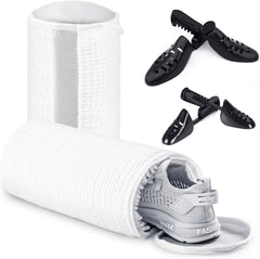 Shoe Washing Bag for Washing Machine, Fluffy Fibers Keep 360° Wrap-Around Cleaning, 2 Pairs Adjustable Shoe Trees, Durable Hidden Zipper Reusable Shoe Laundry Bag for Sneaker Gym Shoes White