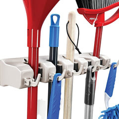 Mop and Broom Holder Wall Mount Garden Tool Storage Tool Rack Storage & Organization for the Home Plastic Hanger for Closet Garage Organizer (5-Position)