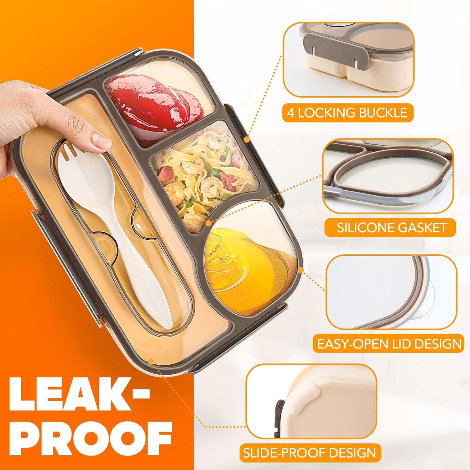 Glam Bento Box Adult, Lunch Box Kids, 4-Compartment Lunch Containers