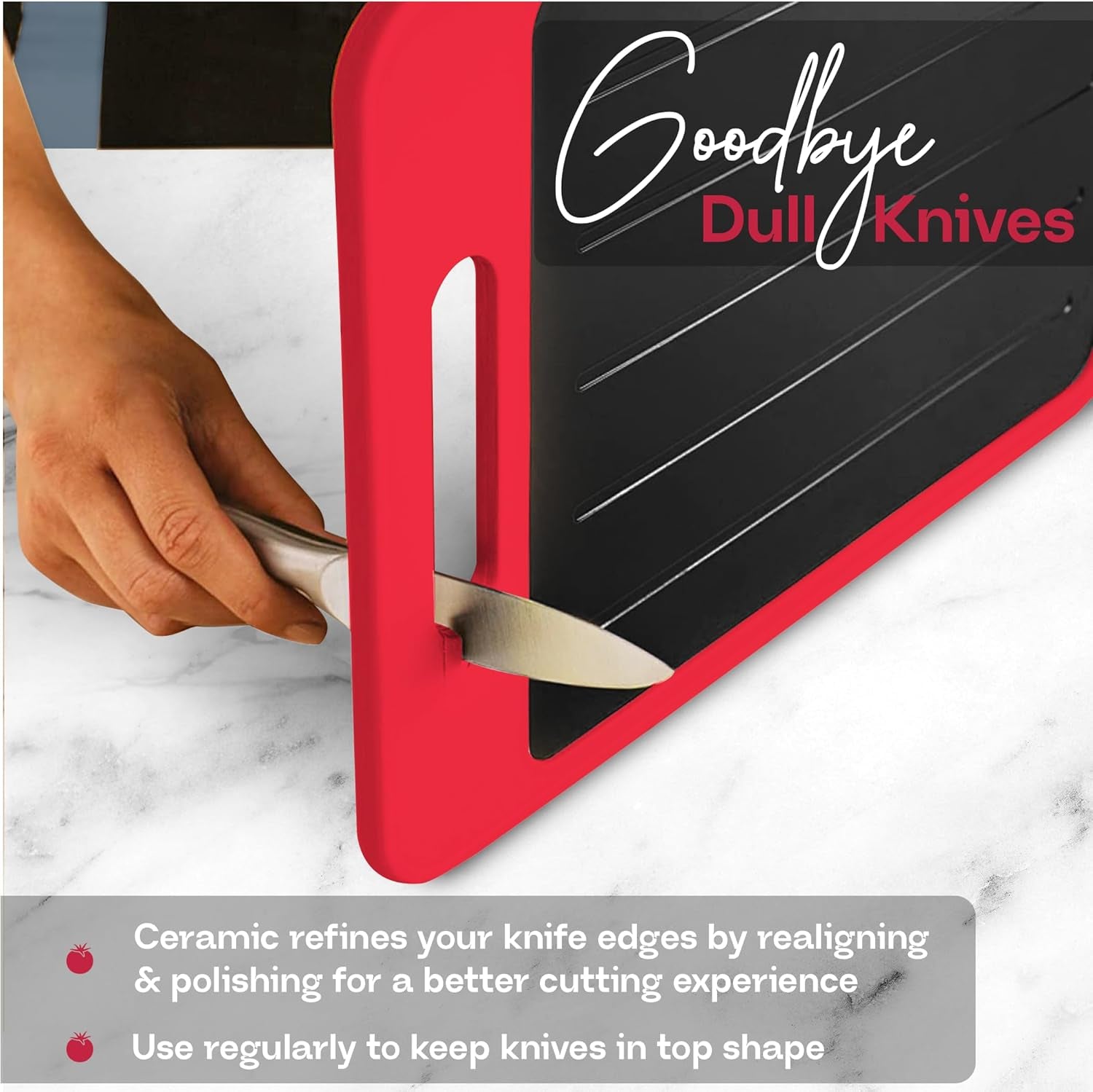 Glam 4-In-1 Defrosting Tray for Frozen Meat - Meat Thawing Tray with Built-In Knife Refiner, Garlic Grater & Cutting Board - Thawing Plate for Frozen Food - Non-Slip, Dishwasher Compatible - Red