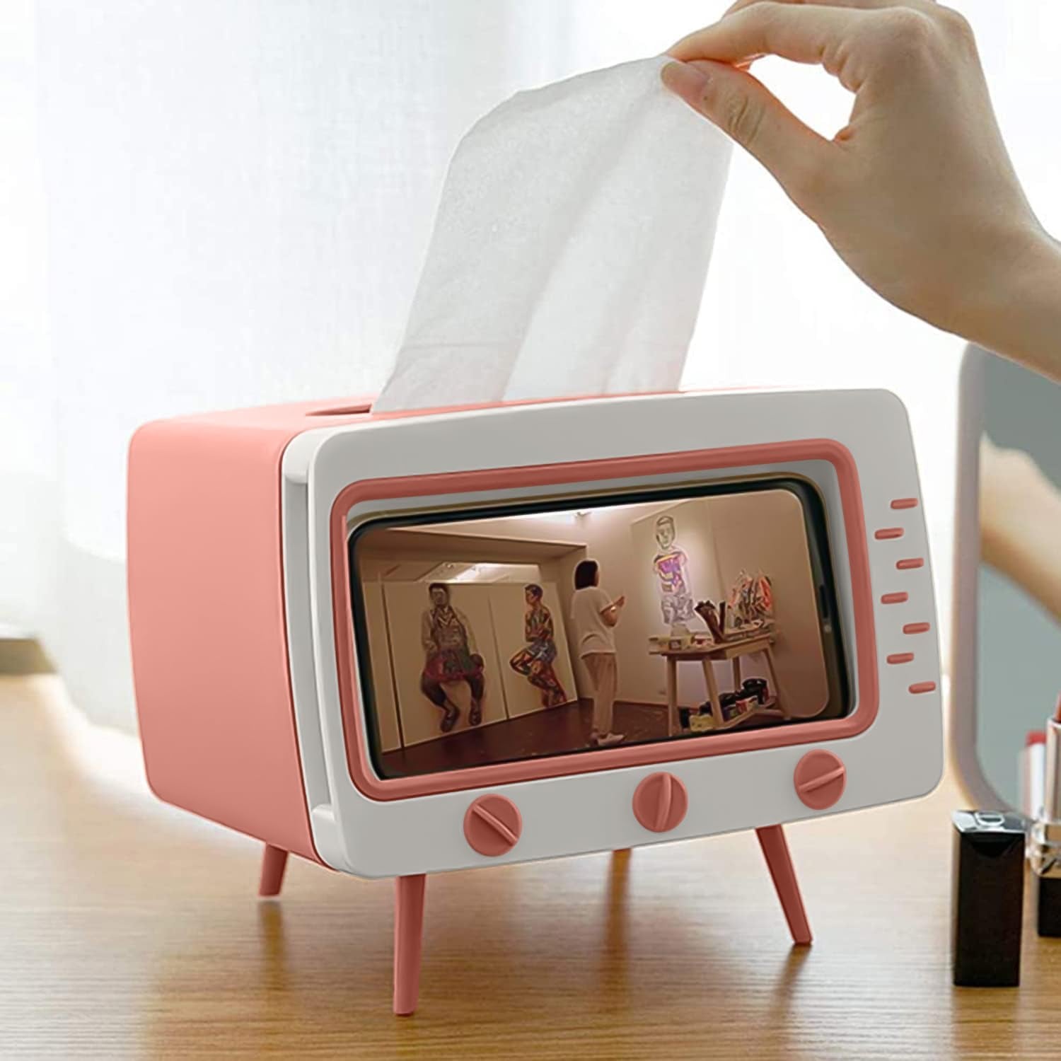 Glam Retro TV Tissue Box Holder with Phone Stand