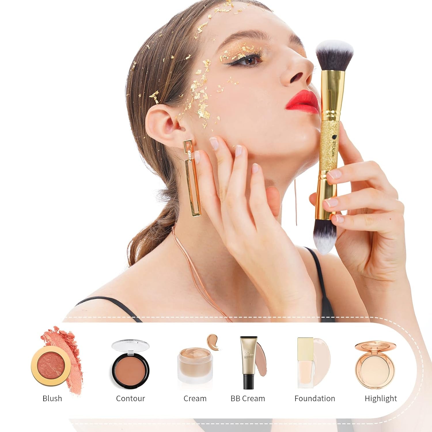 Glam DU Care Makeup Brushes Duo End Foundation Powder Buffer and Contour Brush Synthetic Cosmetic Tools 2Pcs