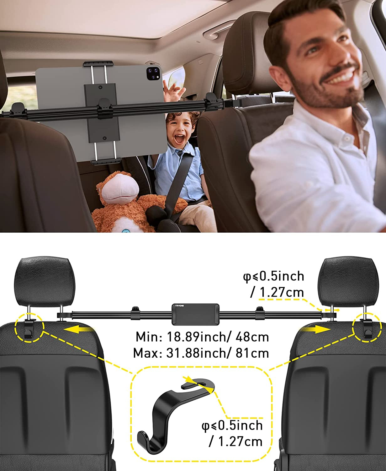 Car Tablet Holder Mount for Ipad: Headrest Tablet Stand for Car Back Seat Compatible with Ipad Pro Air Mini | Galaxy Tab | Kindle Fire HD | Switch OLED or Other 4.7-12.9" Devices