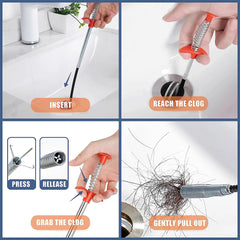 35.5Inch Drain Clog Remover(1Pcs), 25Inch Drain Snake Hair Remover(6Pcs) & Cleaning Brush(2Pcs), Hair Catcher Drain Auger Cleaner Tool Set for Toilet, Kitchen Sink, Bathroom Tub, Sewer, 9 Pack