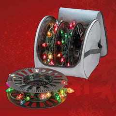 Premium Christmas Light Storage Bag – Heavy Duty Tear Proof 600D/Inside PVC Material with Reinforced Handles - with 3 Reels Stores up to 375 Ft of Mini Christmas Tree Lights & Extension Cords - Gray