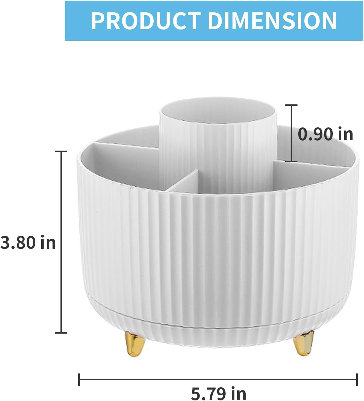 Desk Organizer, 360-Degree Rotating Pen Holder for Desk, Desk Organizers and Accessories with 5 Compartments Pencil Organizer, Art Supply Storage Box Caddy for Office, Home (White)