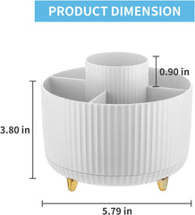 Desk Organizer, 360-Degree Rotating Pen Holder for Desk, Desk Organizers and Accessories with 5 Compartments Pencil Organizer, Art Supply Storage Box Caddy for Office, Home (White)