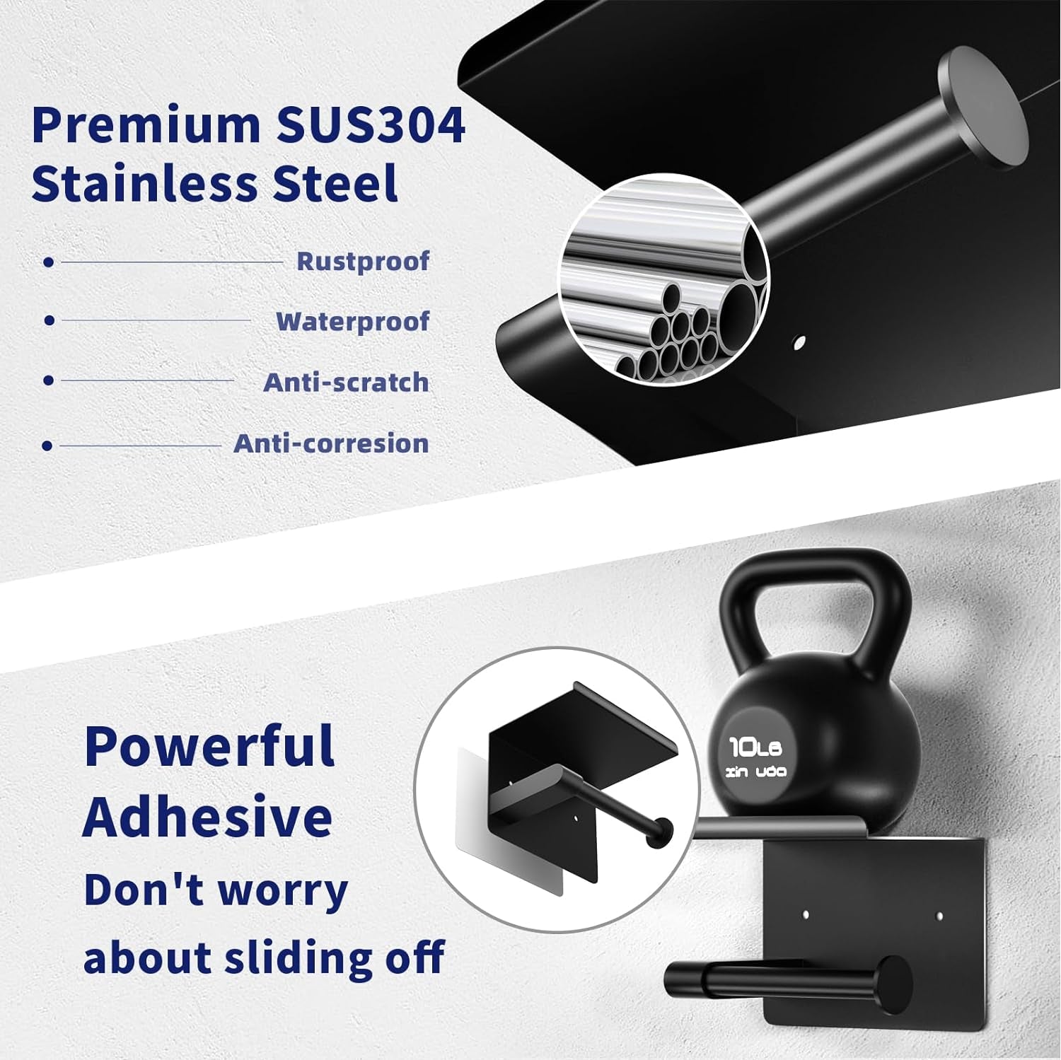 Toilet Paper Holder Wall Mount, Fits Mega Rolls Size Matte Black Toilet Paper Holder with Shelf, Rustproof Stainless Steel Self Adhesive Toilet Paper Holder, Black Bathroom Toilet Paper Holder