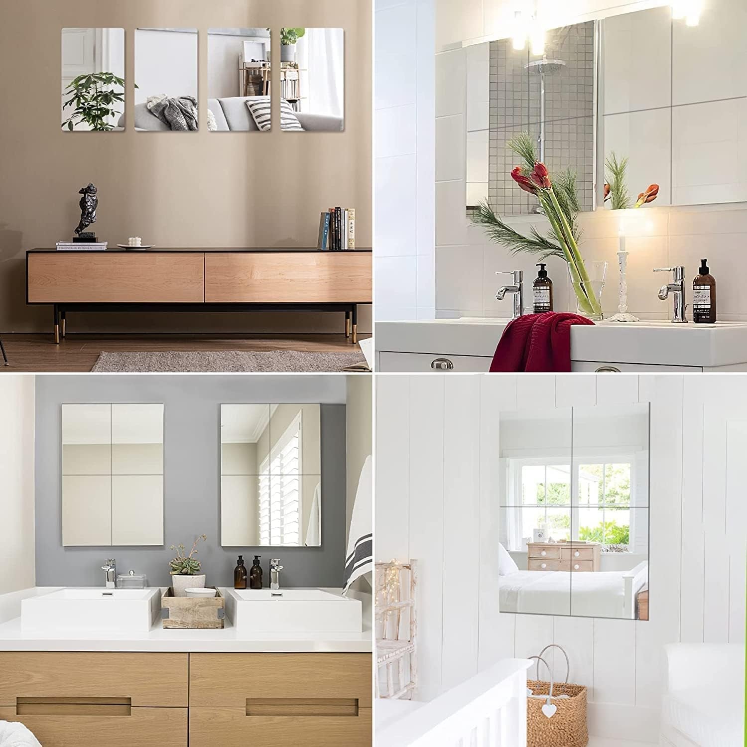4 Pack Self Adhesive Acrylic Mirror, 8 X 8 Inch Mirror Tiles,Flexible Plastic Mirror Sheets Wall Stickers,2Mm Thick Mirror,Frameless Small Mirror