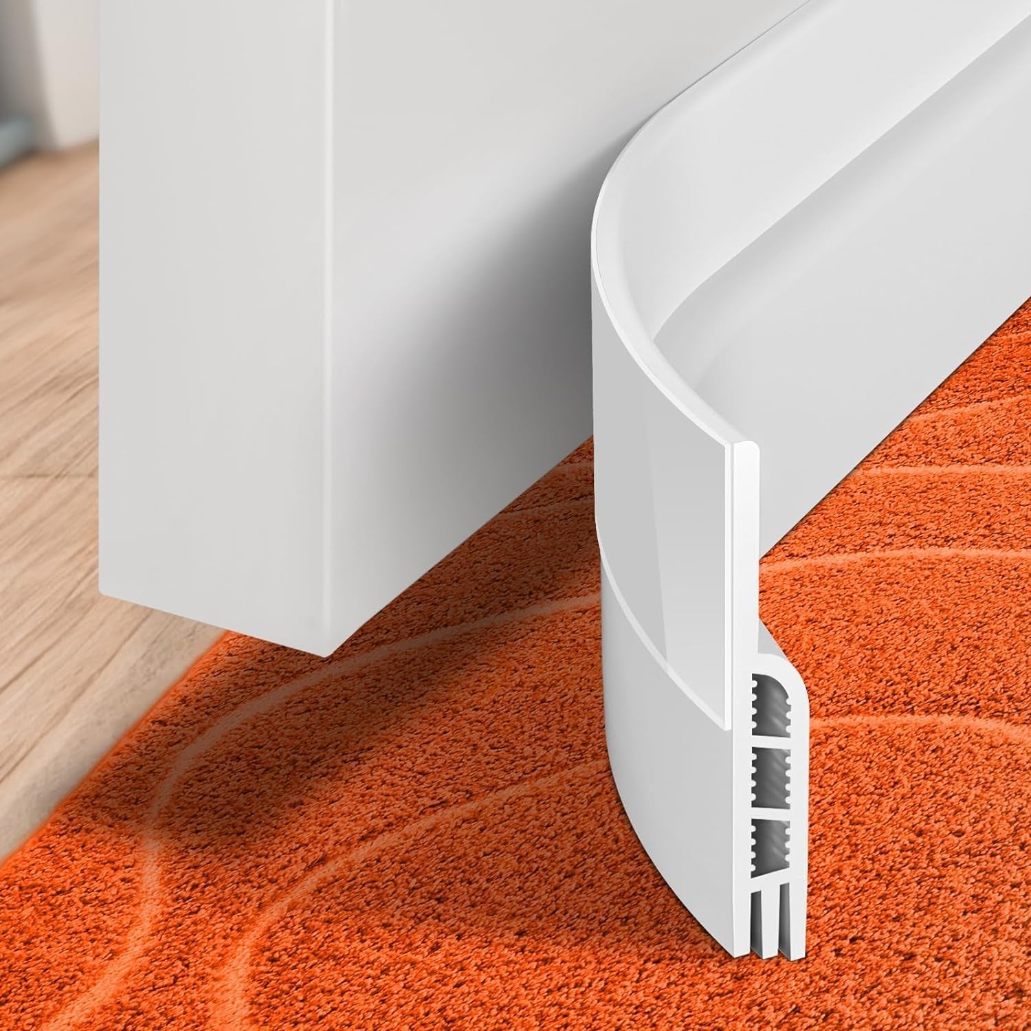 Door Draft Stopper under Door Draft Blocker Insulator Door Sweep Weather Stripping Noise Stopper Strong Adhesive, White