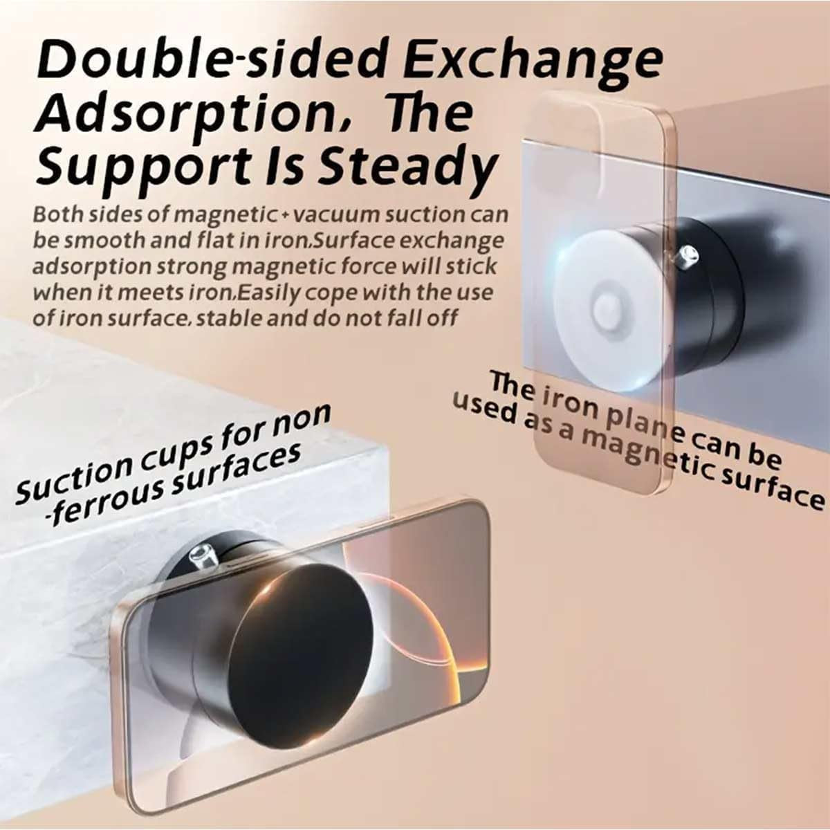 Vacuum Suction Magnetic Phone Holder – Foldable & Retractable Double-Sided Mount for All Phones (Black)