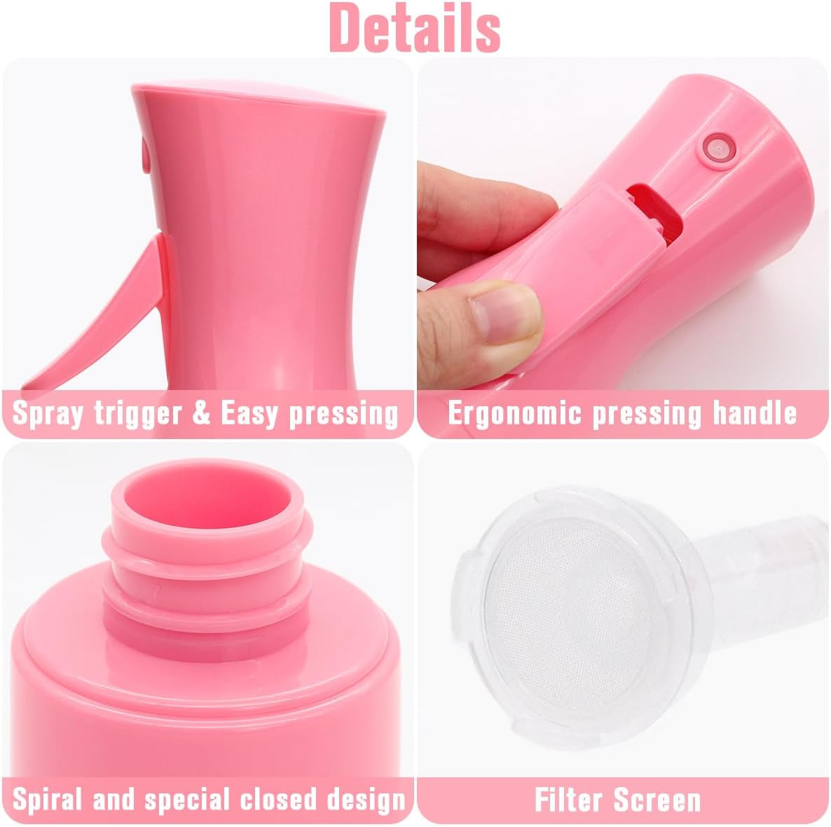 Continuous Spray Bottle for Hair, 6.8Oz Spray Water Bottle Fine Mist Refillable, Empty Spray Bottle for Hairstyling, Skin Care, Plant Care, Pet Grooming, Cleaning (Pink)