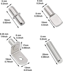 104Pcs Shelf Pins Kit,4 Styles Nickel Plated Shelf Support Pegs,Bookshelf Pegs for Shelves,Cabinet Shelf Bracket Pegs Shelf Pins Holders for Kitchen Furniture & Closet ( 5Mm & 1/4Inch )