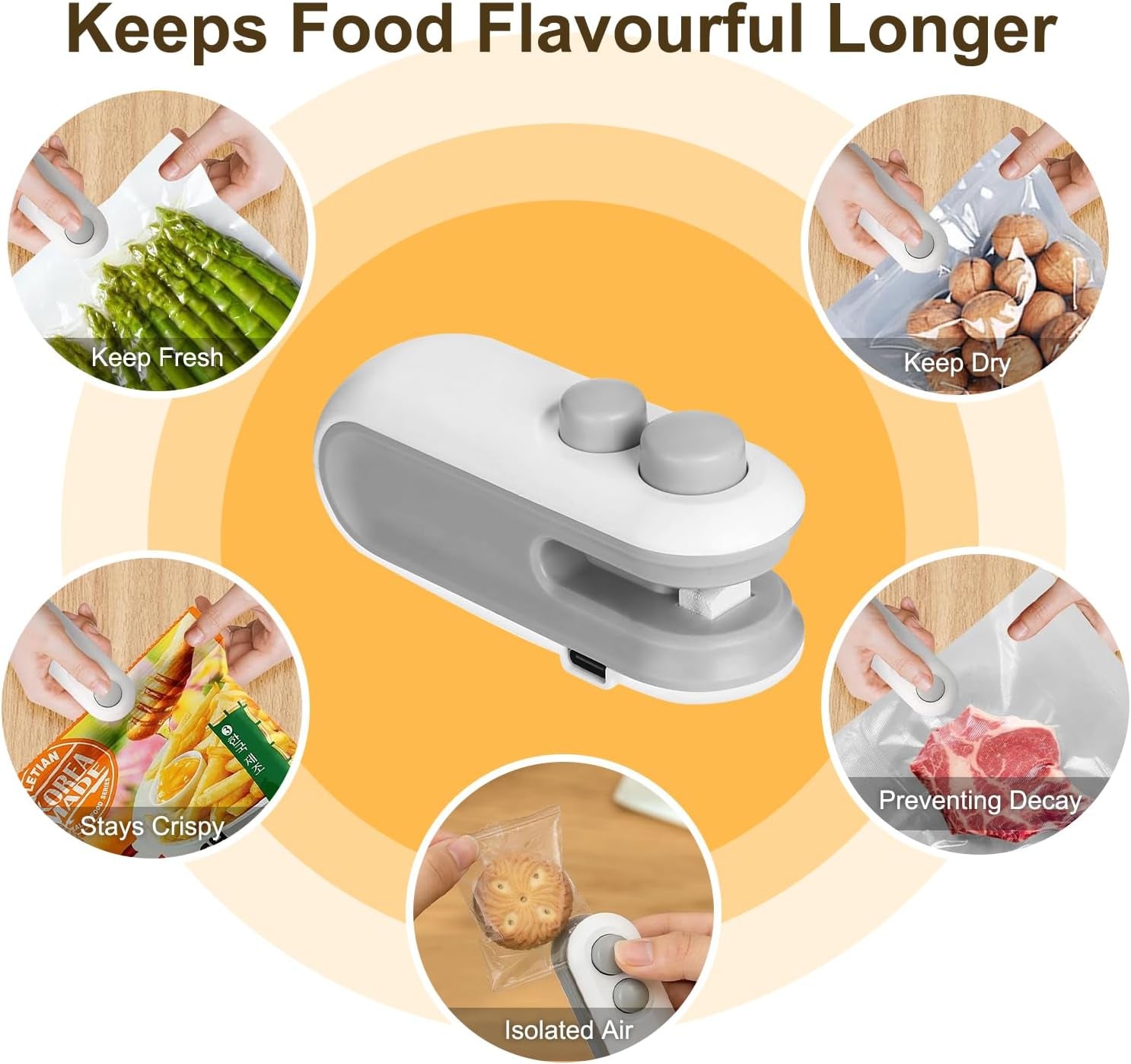 Mini Bag Sealer,2 in 1 USB Rechargeable Chip Bag Sealer Heat Seal Tool,Portable Handheld Vacuum Food Sealer Bag Sealing Machine for Snacks Chips Fresh Storage Snack Bags(White+Blue)