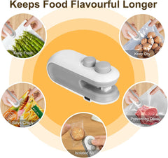 Mini Bag Sealer,2 in 1 USB Rechargeable Chip Bag Sealer Heat Seal Tool,Portable Handheld Vacuum Food Sealer Bag Sealing Machine for Snacks Chips Fresh Storage Snack Bags(White+Blue)
