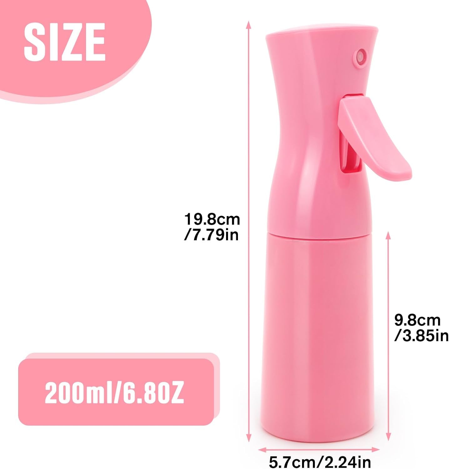 Continuous Spray Bottle for Hair, 6.8Oz Spray Water Bottle Fine Mist Refillable, Empty Spray Bottle for Hairstyling, Skin Care, Plant Care, Pet Grooming, Cleaning (Pink)