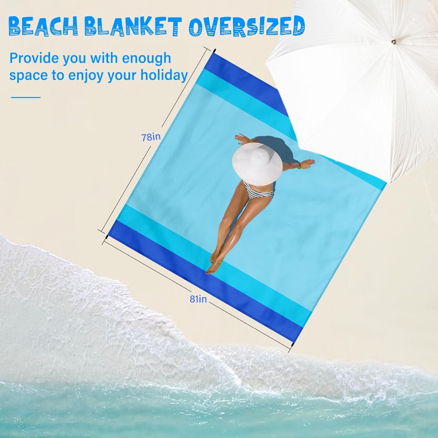 Beach Blanket Waterproof Sandproof 1-7 Adult Oversized 78 '' × 81 '' Lightweight Durable Compact Sand Free Beach Mat for Travel Camping Hiking Picnic Blanket