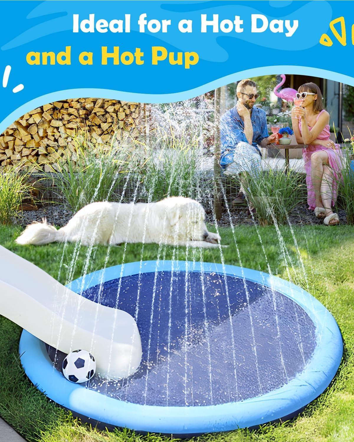 Glam Dog Splash Pad 51" Anti-Slip Dog Pool for Large Dogs