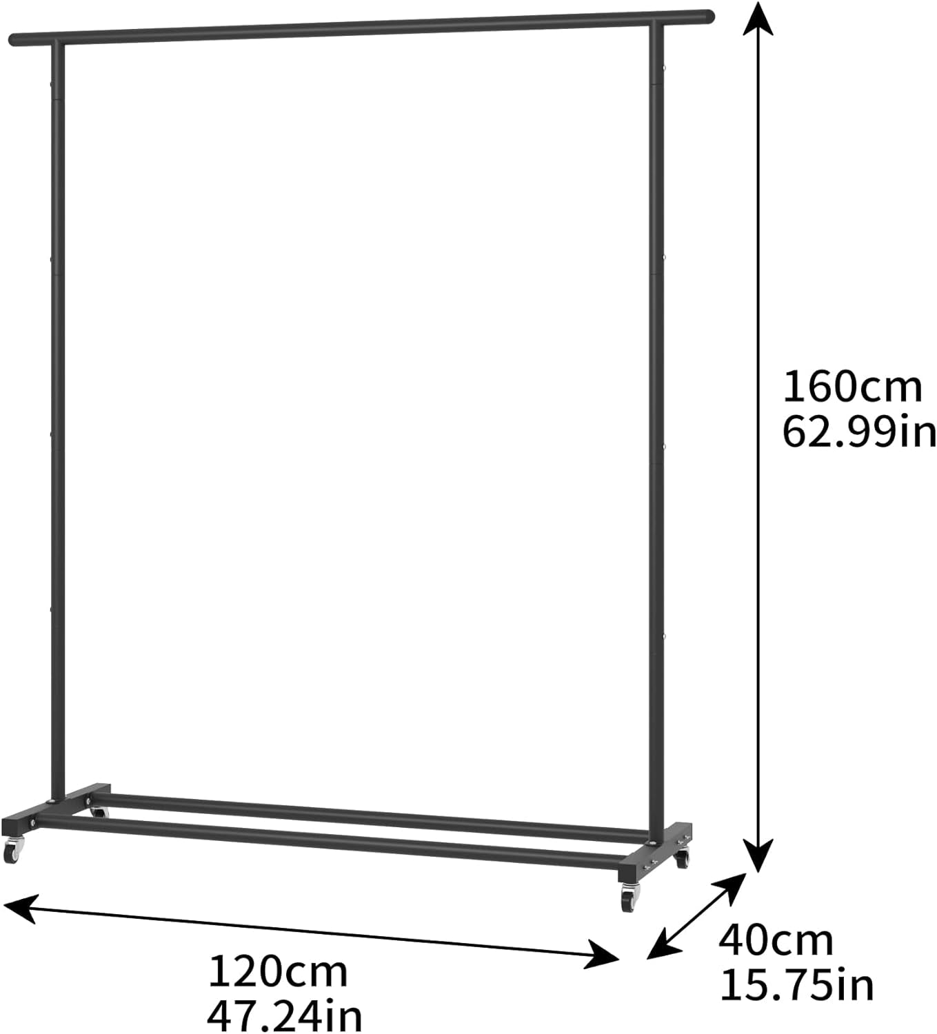 Clothing Clothes Rack Standard Rod Simple Rolling Metal Garment Rack Organizer Freestanding Hanger with Wheels,Black