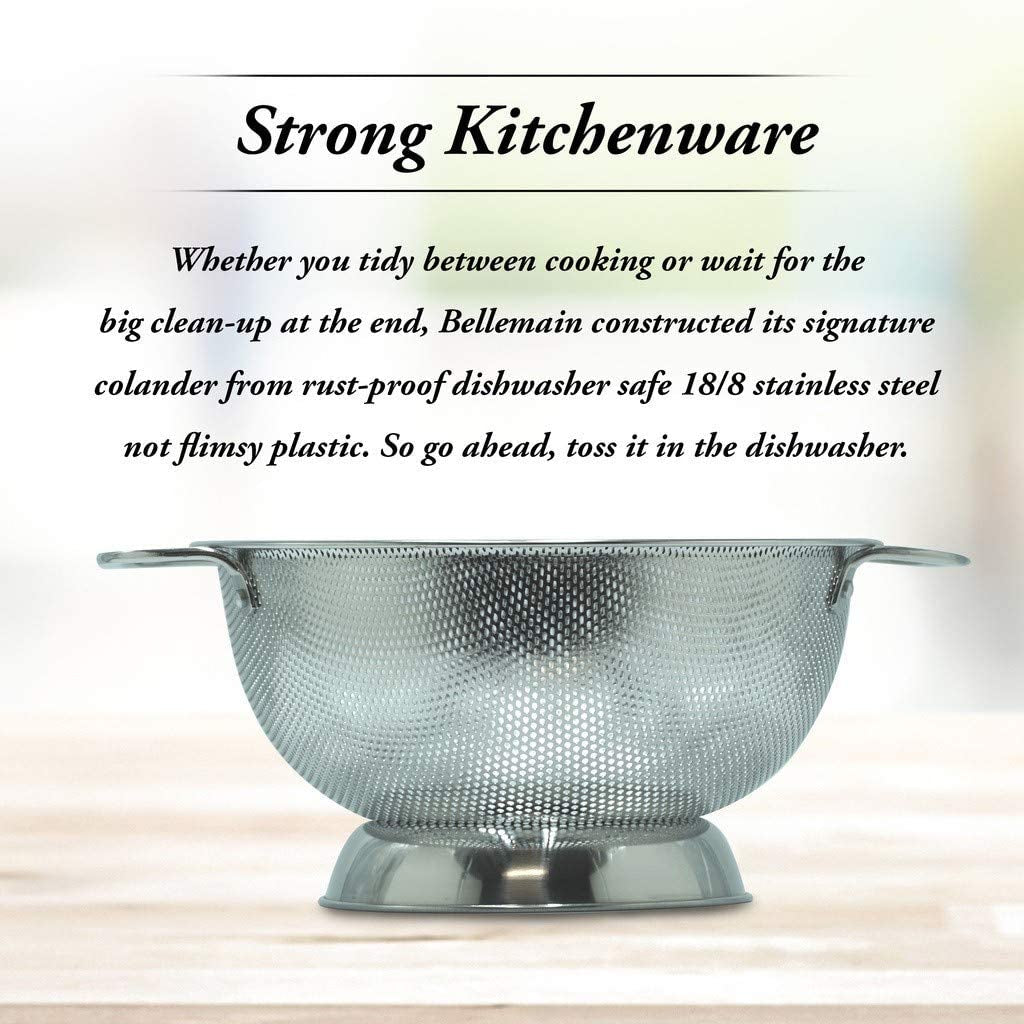 3 Qt Metal Colander with Handle | Pasta, Spaghetti, Berry, Fruit, Vegetable, Kitchen Food Strainer Basket | 18/8 Stainless Steel Colander Bowl | Pot Drainer for Cooking, Sifter Strainer