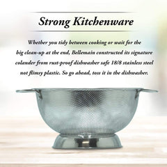 3 Qt Metal Colander with Handle | Pasta, Spaghetti, Berry, Fruit, Vegetable, Kitchen Food Strainer Basket | 18/8 Stainless Steel Colander Bowl | Pot Drainer for Cooking, Sifter Strainer