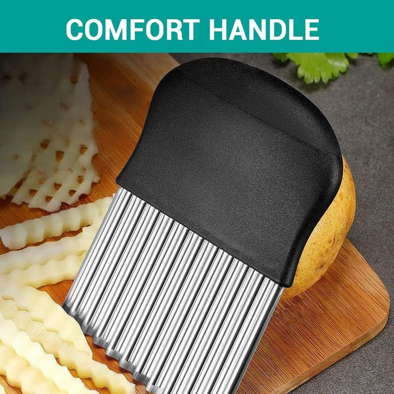 Large Crinkle Cutter - French Fry Slicer - Potato Knife Cutter Fruit Vegetable Wavy Chopper - Knife Stainless Steel Blade Cutting Tool (1 Pack)