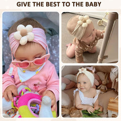 3 Pcs Baby Flower Headbands Baby Girls Nylon Headband Soft Hairbands Hair Accessories for Newborn Infant Toddler Kids (Beige Pink Khaki)